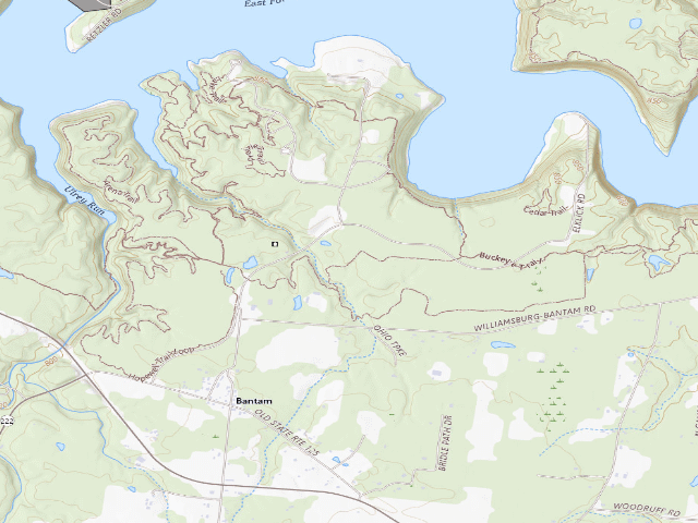 USGS topographic map of East Fork State Park - Backcountry Campsite 1 (free permit, one night)