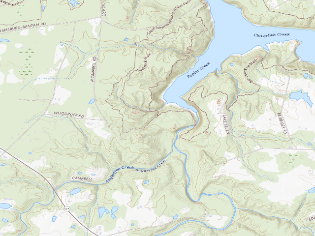USGS topographic map of East Fork State Park - Backcountry Campsite 2 (free permit, one night)