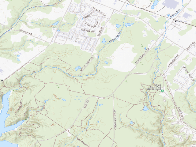 USGS topographic map of East Fork State Park - Backcountry Campsite 4 (free permit, one night)