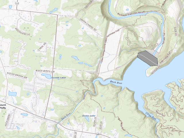 USGS topographic map of East Fork State Park - Backcountry Campsite 5 (free permit, one night)