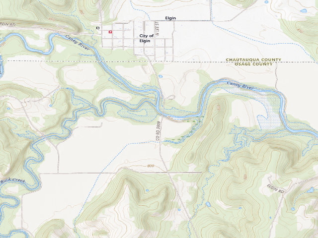 USGS topographic map of Elgin bridge west (Hulah WMA)