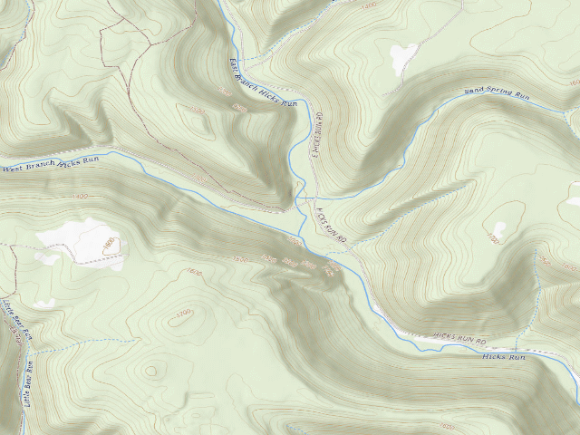 USGS topographic map of Elk State Forest roadside campsite 003 Hicks Run (Hicks Run Campground)