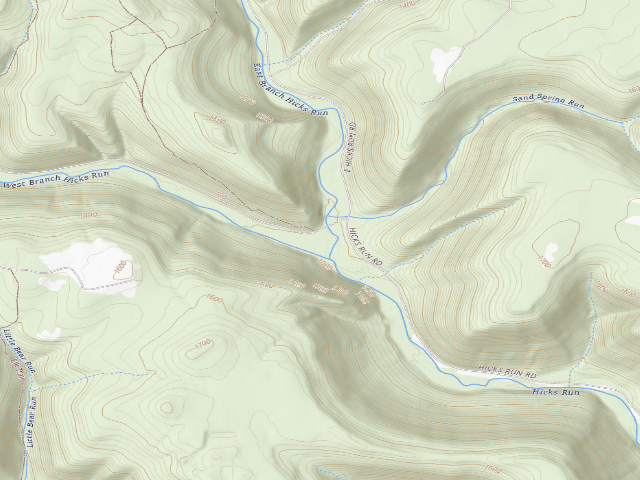 USGS topographic map of Elk State Forest roadside campsite 004 Hicks Run (Hicks Run Campground)