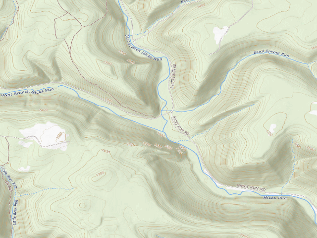 USGS topographic map of Elk State Forest roadside campsite 005 Hicks Run (Hicks Run Campground)