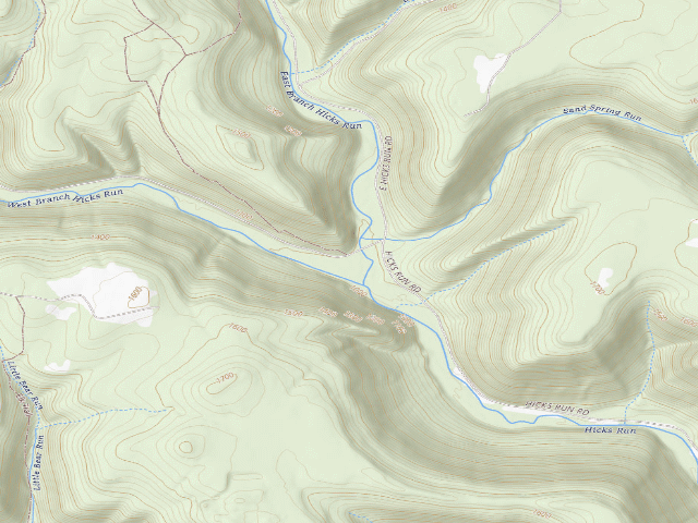 USGS topographic map of Elk State Forest roadside campsite 006 Hicks Run (Hicks Run Campground)