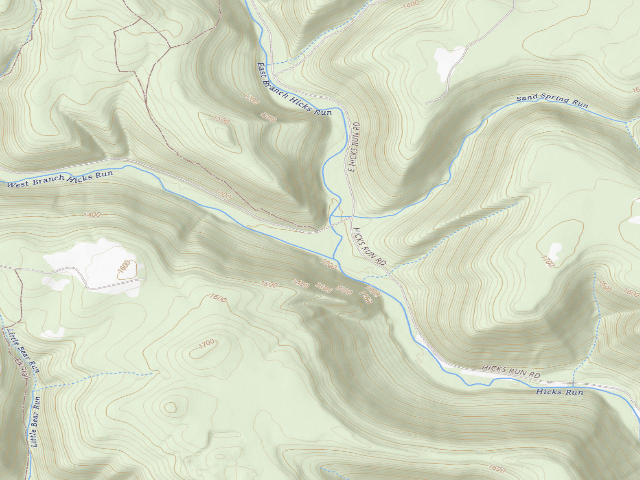 USGS topographic map of Elk State Forest roadside campsite 008 Hicks Run (Hicks Run Campground)