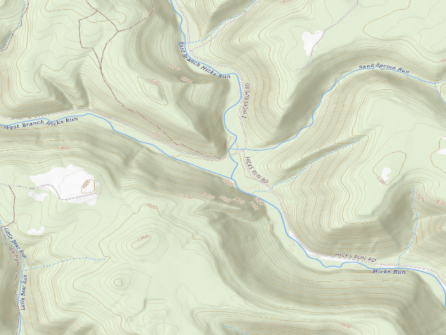 USGS topographic map of Elk State Forest roadside campsite 009 Hicks Run (Hicks Run Campground)
