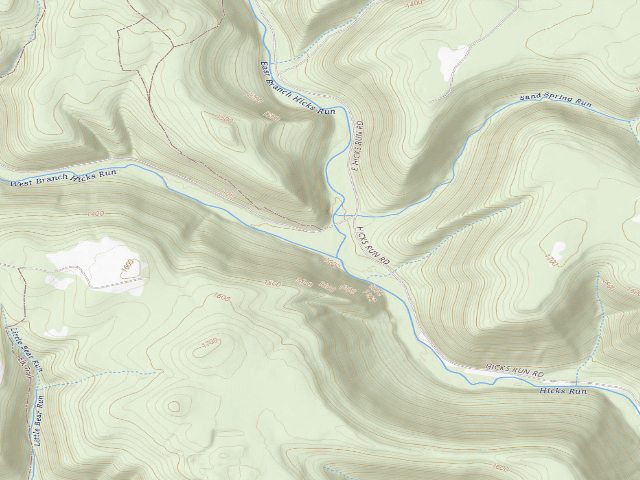 USGS topographic map of Elk State Forest roadside campsite 010 Hicks Run (Hicks Run Campground)
