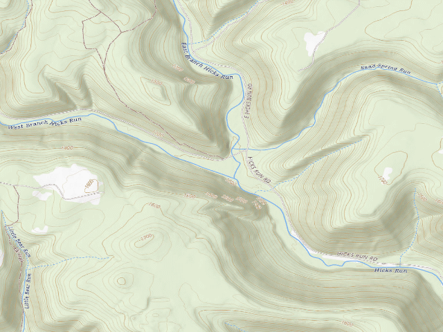 USGS topographic map of Elk State Forest roadside campsite 011 Hicks Run (Hicks Run Campground)