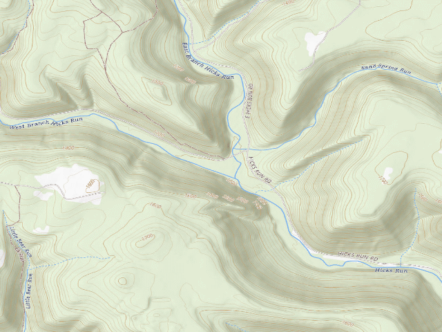 USGS topographic map of Elk State Forest roadside campsite 012 Hicks Run (Hicks Run Campground)
