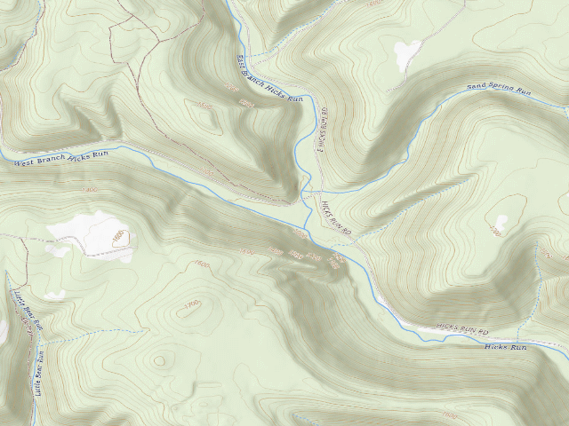 USGS topographic map of Elk State Forest roadside campsite 013 Hicks Run (Hicks Run Campground)