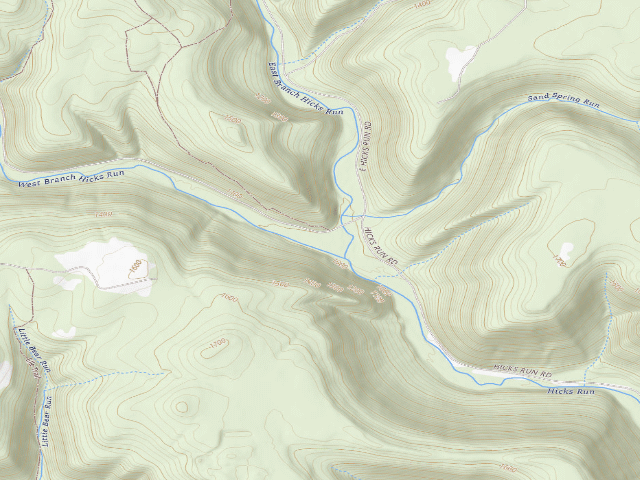 USGS topographic map of Elk State Forest roadside campsite 014 Hicks Run (Hicks Run Campground)