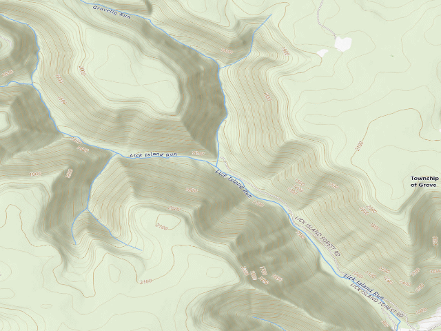 USGS topographic map of Elk State Forest roadside campsite 051 Gravelly (Ridge Road)