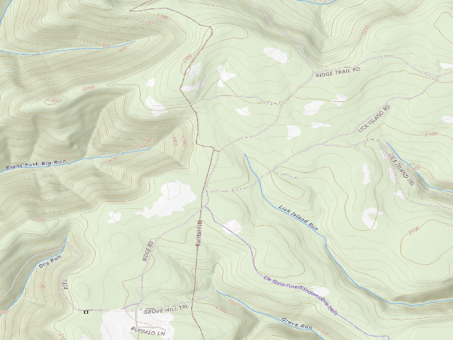 USGS topographic map of Elk State Forest roadside campsite 052 Gaswell (Ridge Road)