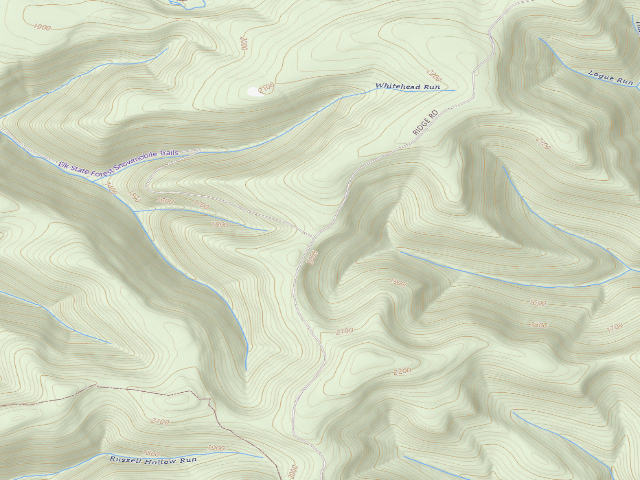 USGS topographic map of Elk State Forest roadside campsite 053 Whitehead View (Ridge Road)