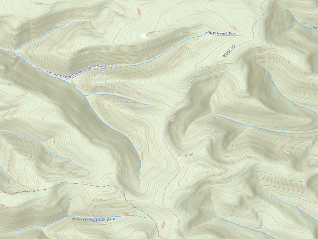 USGS topographic map of Elk State Forest roadside campsite 054 Whitehead Hideout (Ridge Road)