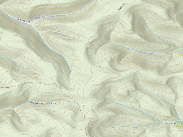 USGS topographic map of Elk State Forest roadside campsite 055 Whitehead Pavilion (Ridge Road)
