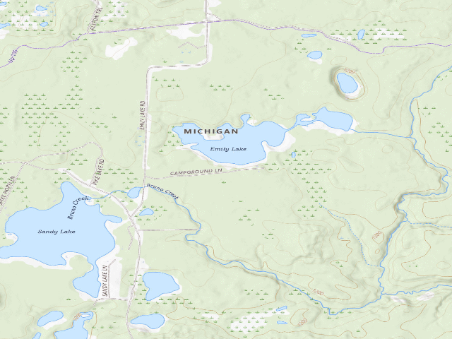 USGS topographic map of Emily Lake State Forest Campground