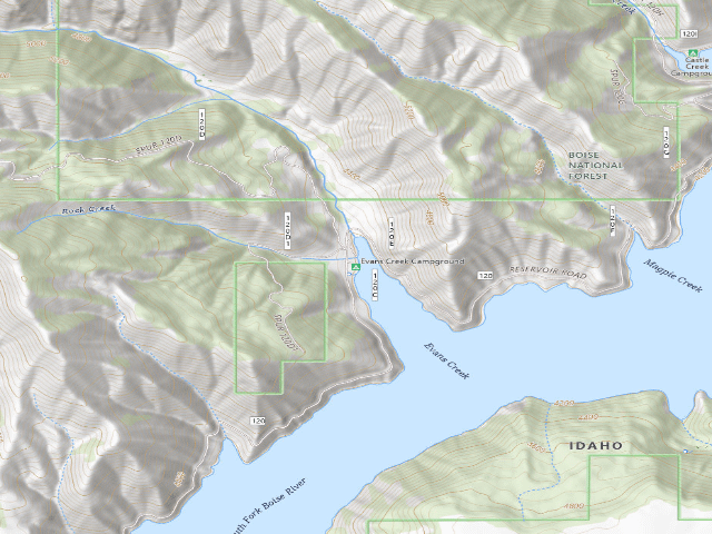 USGS topographic map of Evans Creek Campground