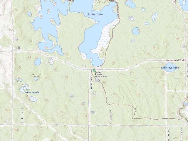 USGS topographic map of Farles Prairie Hunt Camp