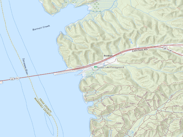 USGS topographic map of Fenton Campground & Boat Ramp at Land Between The Lakes