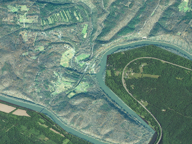 Aerial image of Fifteenmile Creek Campground (C&O Canal NHP, towpath mile 140.0)