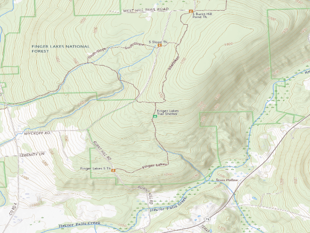 USGS topographic map of Finger Lakes Trail Shelter