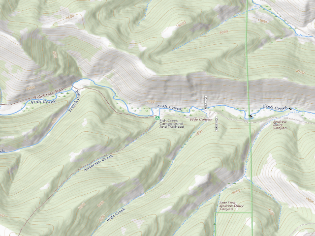 USGS topographic map of Fish Creek Trailhead and Campground
