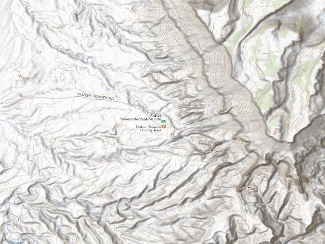 USGS topographic map of Fisher Towers Campground