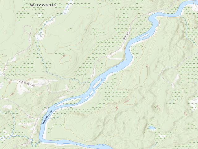 USGS topographic map of Flambeau River State Forest - George's Island Camp (free canoe campsite)
