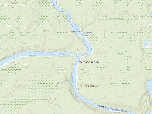 USGS topographic map of Flambeau River State Forest - Hervas Landing Camp (free canoe campsite)