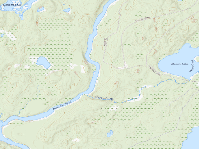 USGS topographic map of Flambeau River State Forest - Mason Creek Camp (free canoe campsite)