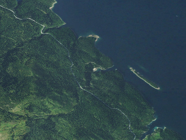 Aerial image of Flossy Bay Dispersed Camp South Site