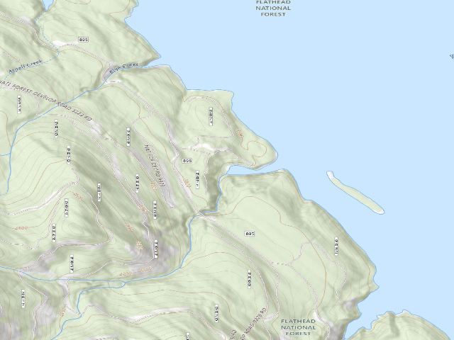 USGS topographic map of Flossy Bay Dispersed Camp South Site