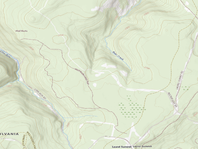 USGS topographic map of Forbes State Forest roadside campsite 001