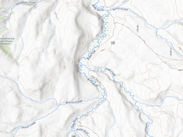 USGS topographic map of Forest Rd 100