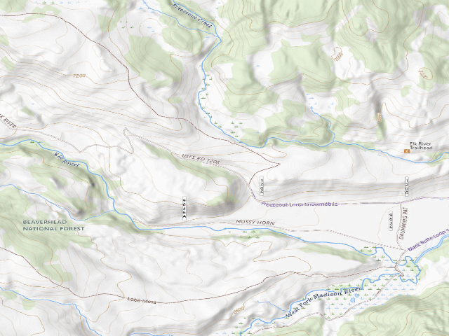 USGS topographic map of Forest Rd 1206