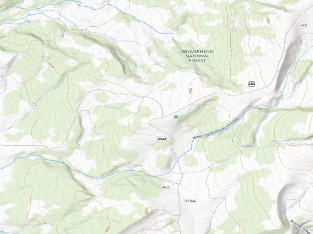 USGS topographic map of Forest Rd 9628