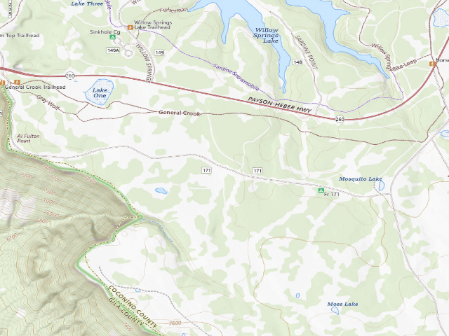 USGS topographic map of Forest Road 171 Camping Area