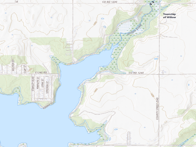 USGS topographic map of Fort Cobb WMA primitive camp #4