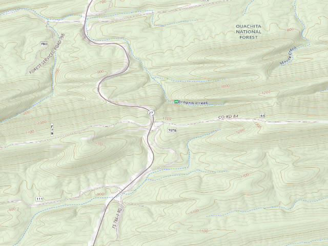 USGS topographic map of Fourche Mountain Recreation Area (Ouachita National Forest)