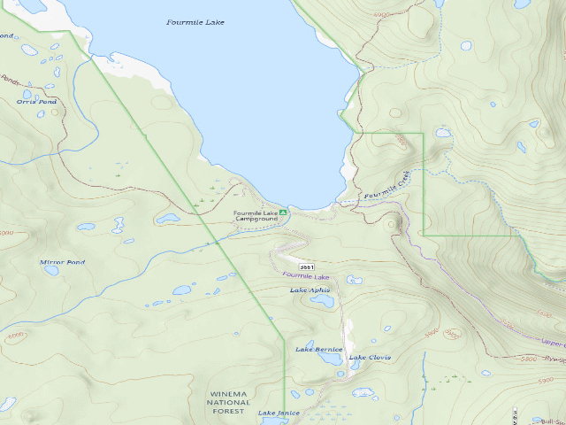 USGS topographic map of Fourmile Lake Campground And Trailheads