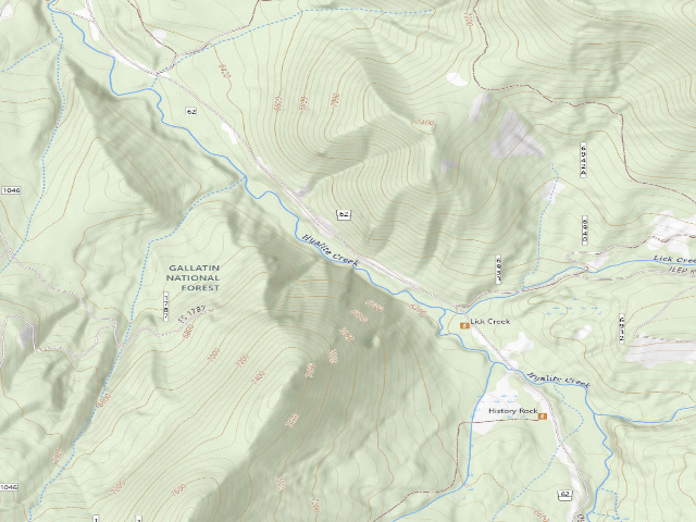 USGS topographic map of Fr 62 Lower Hyalite Creek Road 023
