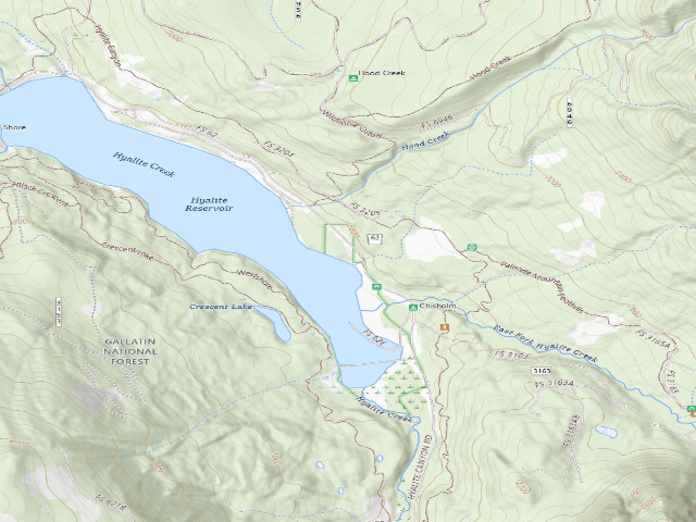 USGS topographic map of Fr 62 Upper Hyalite Creek Road 036B