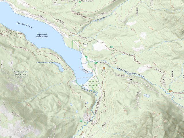 USGS topographic map of Fr 62 Upper Hyalite Creek Road 038B