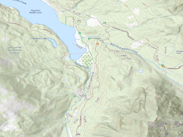 USGS topographic map of Fr 62 Upper Hyalite Creek Road 062