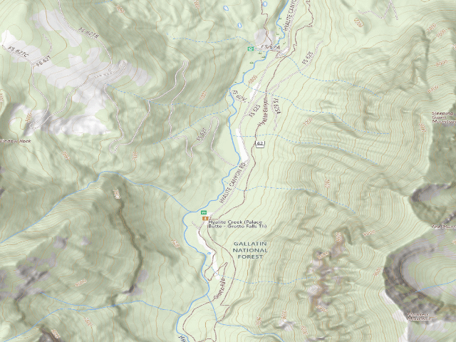 USGS topographic map of Fr 62 Upper Hyalite Creek Road 068B