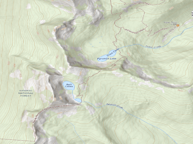 USGS topographic map of Fs Trail 43 (Pyramid/Ball Lakes Access)