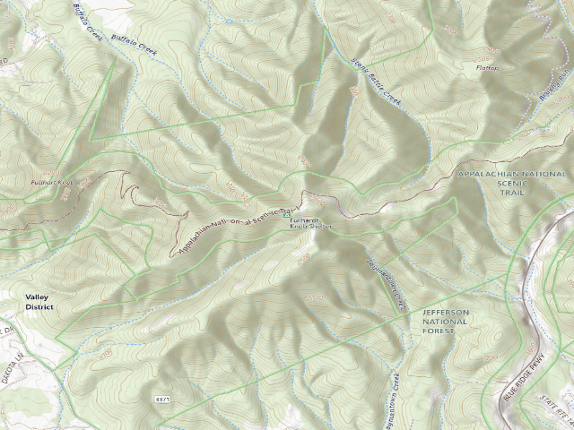 USGS topographic map of Fullhardt Knob A.T. Shelter