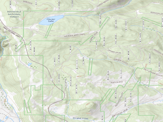 USGS topographic map of Gordon Gulch Dispersed Camping Area